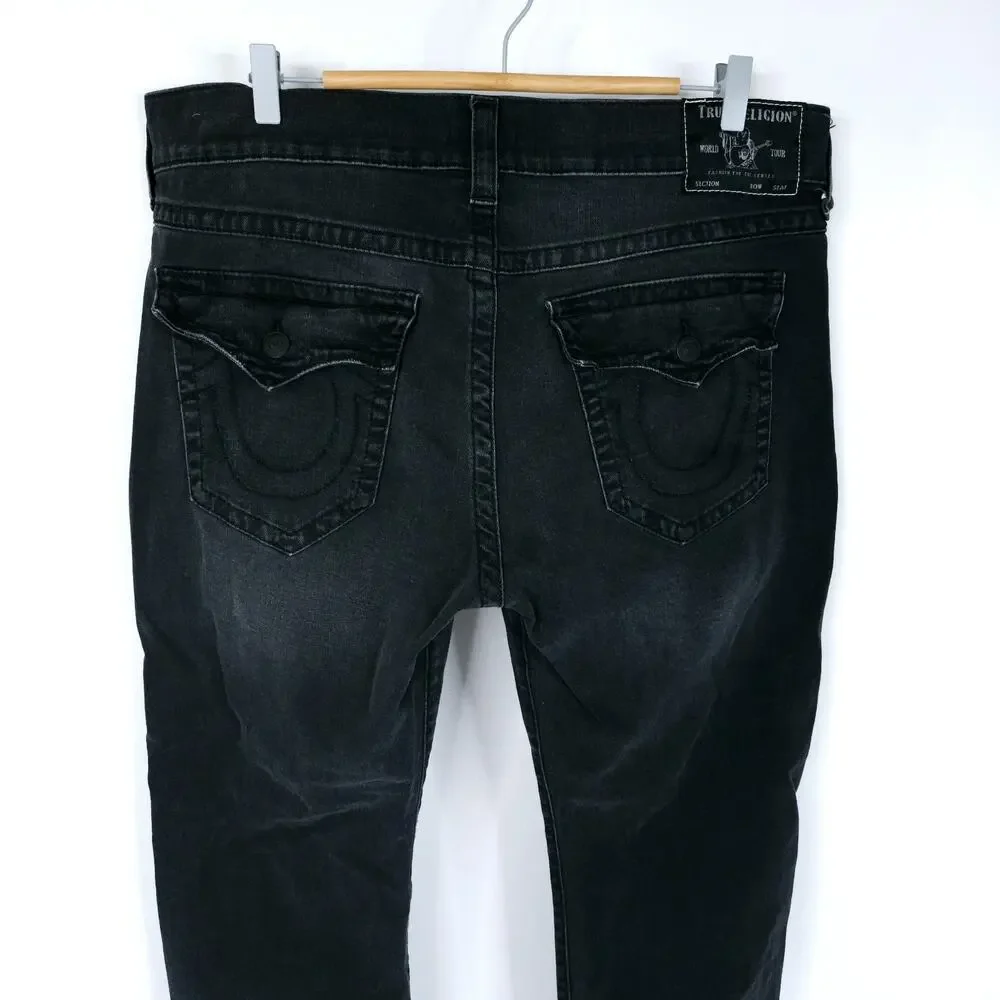 True Religion Ricky Relaxed Straight Jeans Mens 38 Black Flap Pocket 38X34